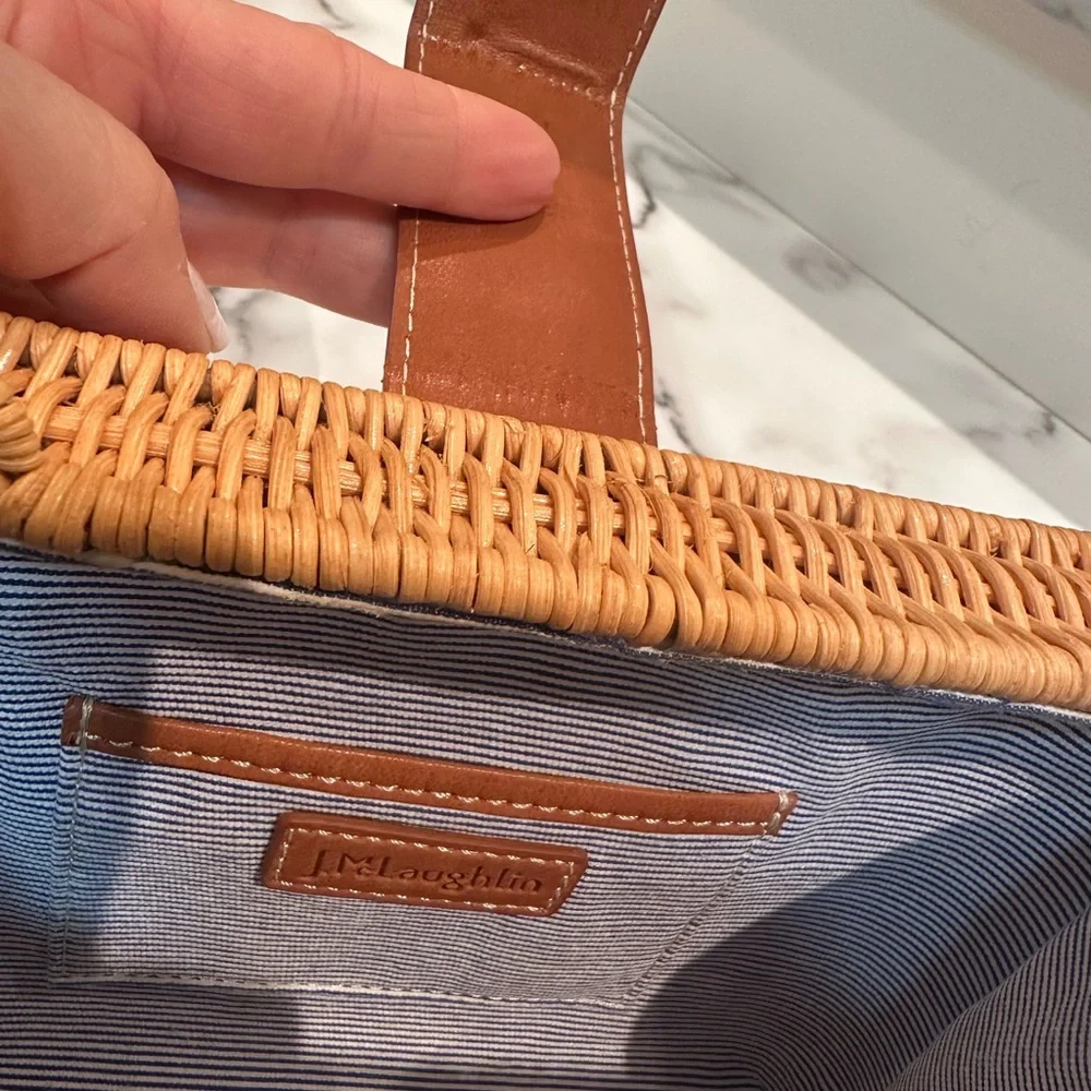 Woven Rattan Crossbody Bag with Brown Leather Trim - Picture 5 of 9
